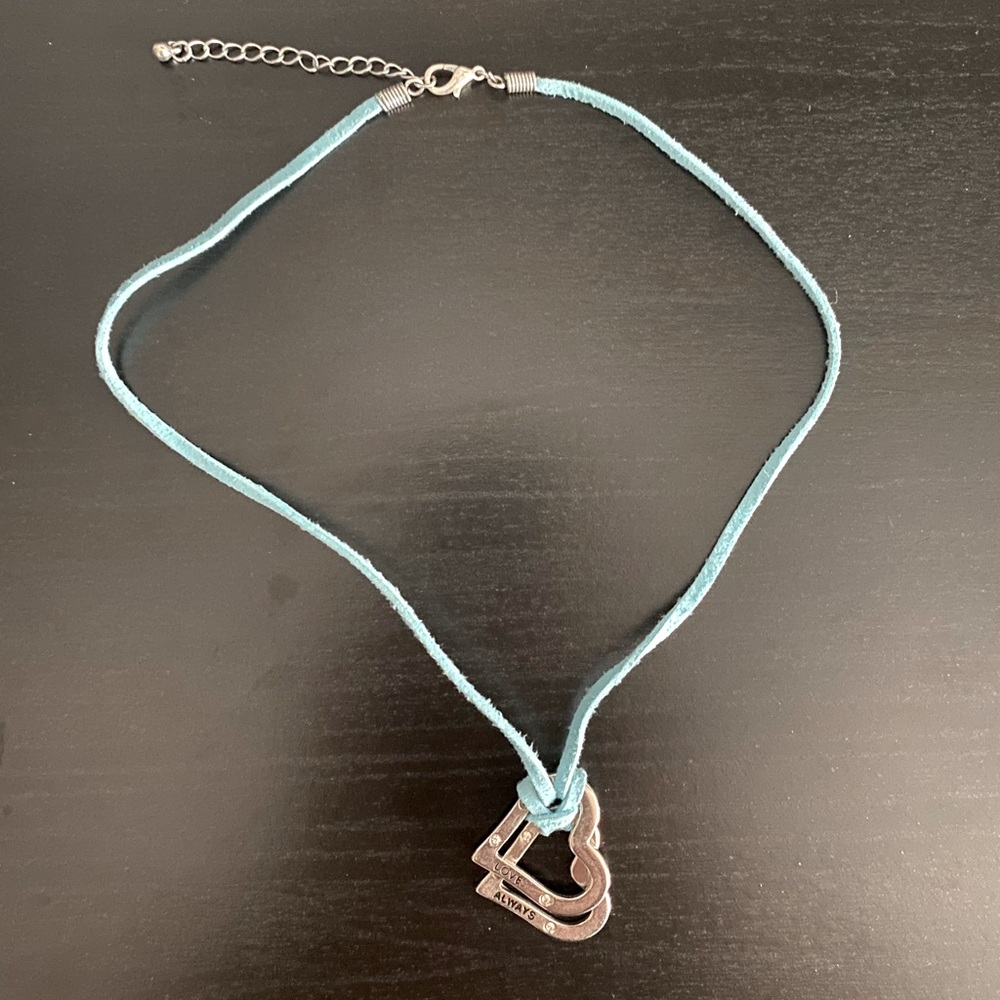 Teal Deerskin Heart Necklace